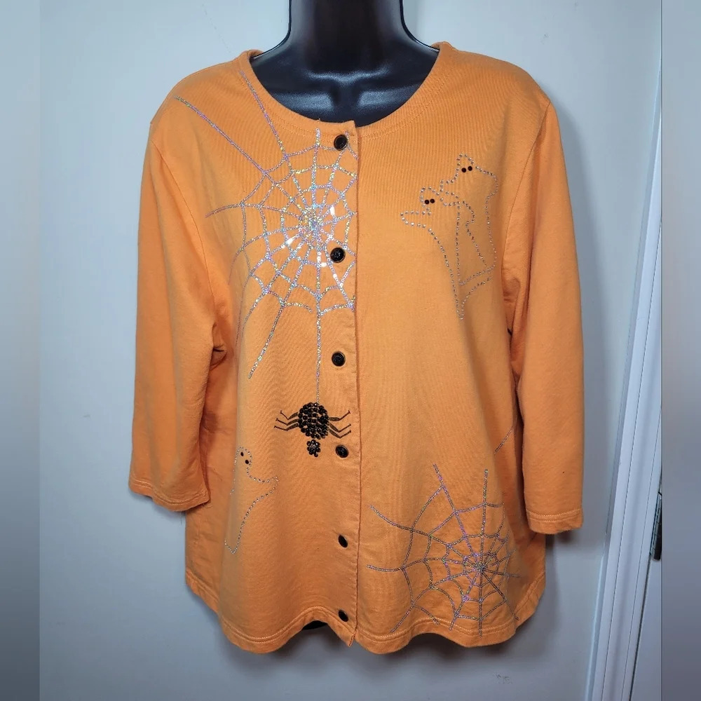 Onque Woman Orange Sweater with Spider Web Design